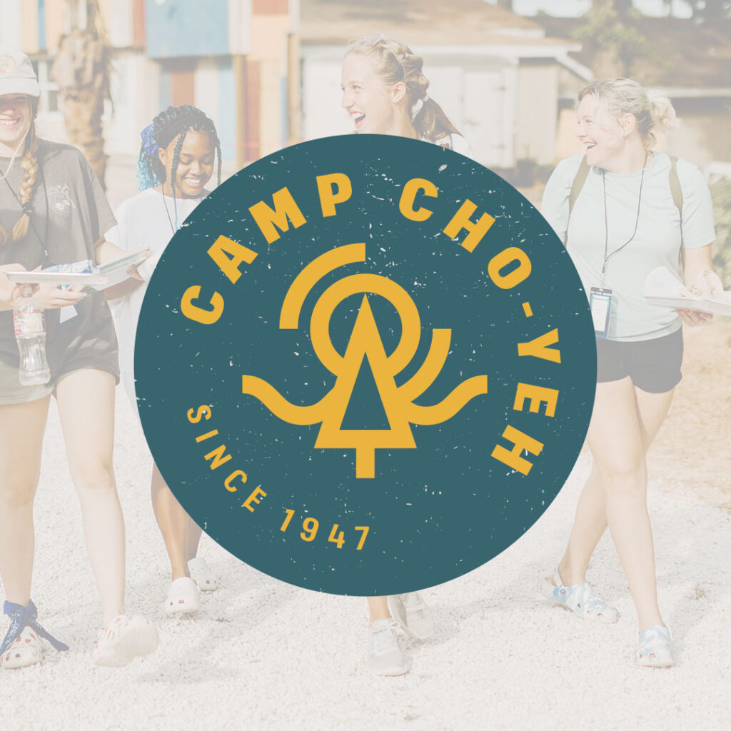 The Camp Cho-Yeh logo, with its stylized tree and tent design, proudly displays the text "Since 1947." It's superimposed on an image of smiling people enjoying the outdoors, perfectly capturing the spirit of Camp Cho-Yeh marketing and enhancing its online presence.